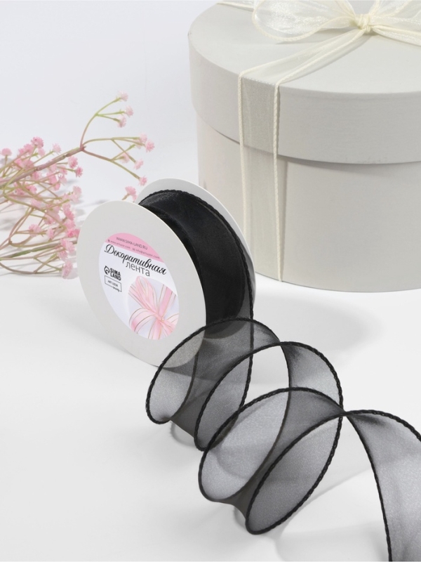 Лента капроновая &laquo;Волна&raquo;, с блеском, 40 мм, 10 &plusmn; 1 м, цвет чёрный №42