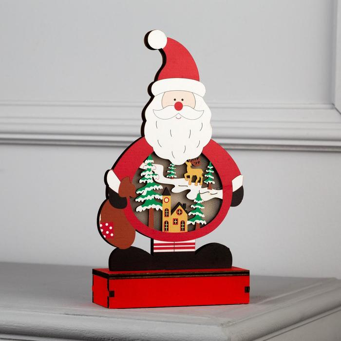 Светодиодная фигура &laquo;Дед Мороз&raquo; 13 &times; 14 &times; 5 см, дерево, батарейки ААх2 (не в комплекте), свечение тёплое белое