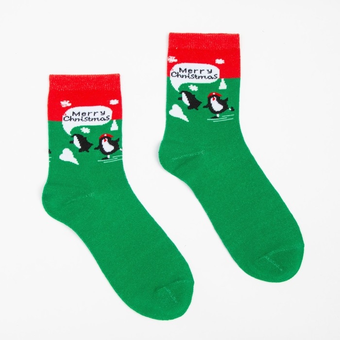 Носки женские новогодние &laquo;Пингвин&raquo;, цвет зелёный, размер 23-26
