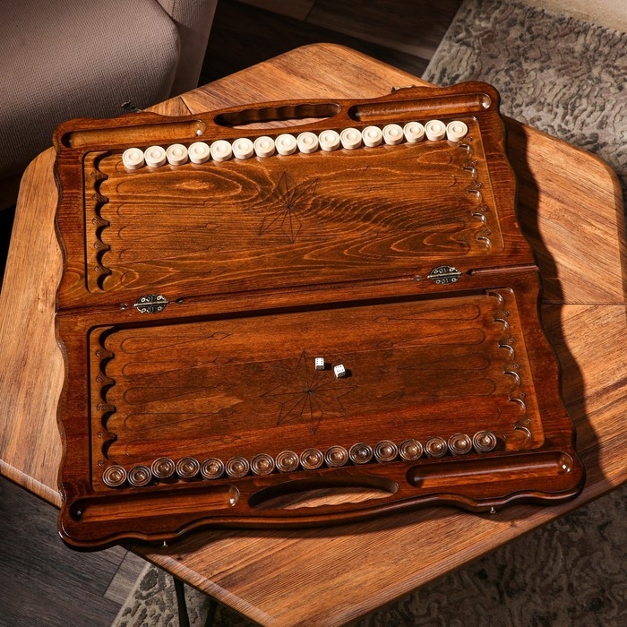 Нарды ручной работы Нарды ручной работы "Орел атакующий" с ручкой, 60х30 см, с шахматным полем, массив ореха, Армения