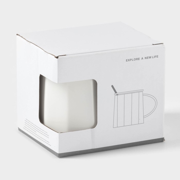 Кружка керамическая с ложкой Simple, 350 мл, цвет белый