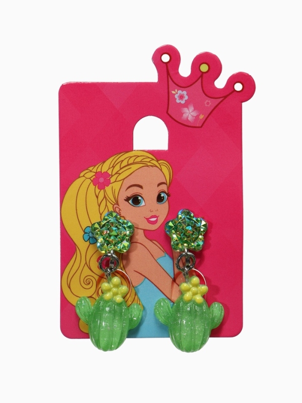 Серьги-клипсы детские "Выбражулька" кактус с звездой кристалл, цвет зеленый