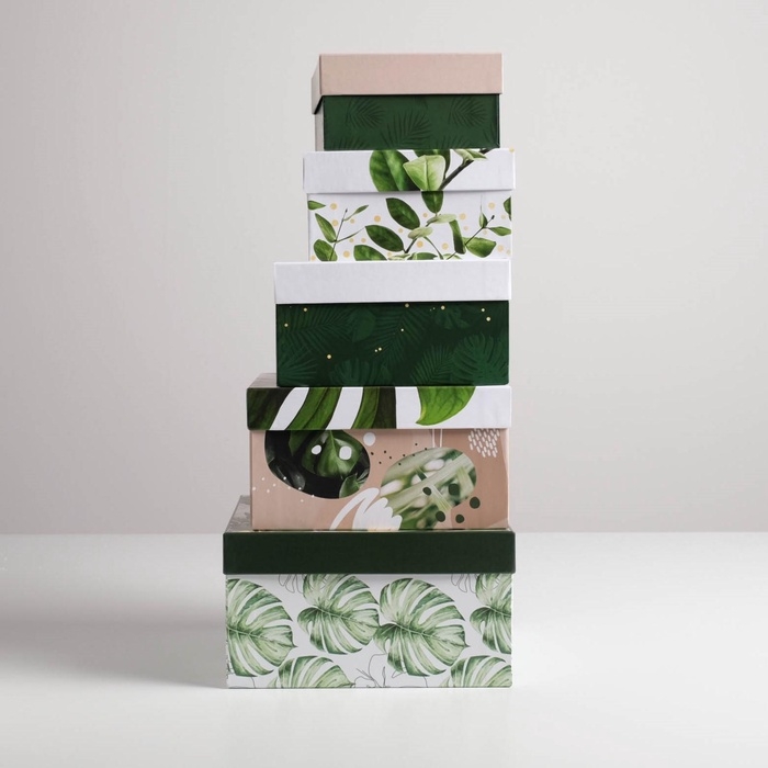 Набор коробок 5 в 1, упаковка подарочная, &laquo;Тропический&raquo;, 14 х 14 х 8‒22 х 22 х 12 см