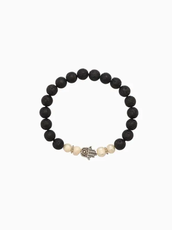 Браслет "Хамса" жемчуг, лава, длина 18 см