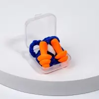 Беруши на шнурке, 3&times;1.7 см, в футляре, фасовка 10 пар, силиконовые, оранжевые