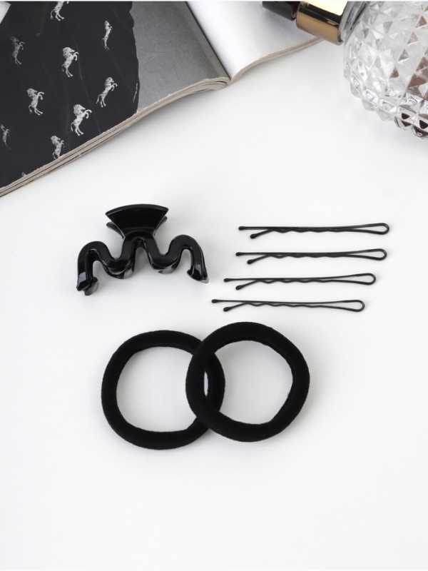 Набор для волос &laquo;Вивьен&raquo;, 2 резинки 5.5 см, 8 невидимок 5.5 см, краб 4.5 см, волна, чёрный