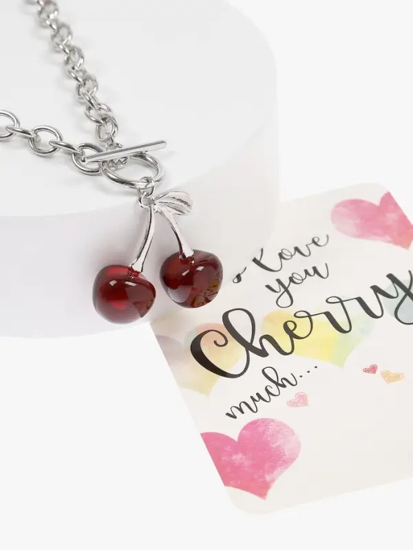 Кулон-цепь крупная "Вишня", цвет красный в серебре 40+удл