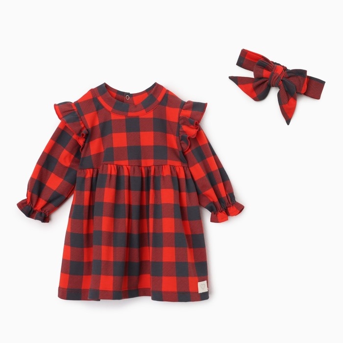 Платье и повязка Крошка Я Платье и повязка Крошка Я "Клеточка", рост 74-80 см, красный