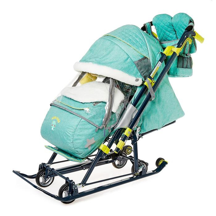 Санки-коляска &laquo;Ника Детям НД 7-7&raquo;, дизайн в джинсовом стиле, цвет зелёный, с механизмом качания