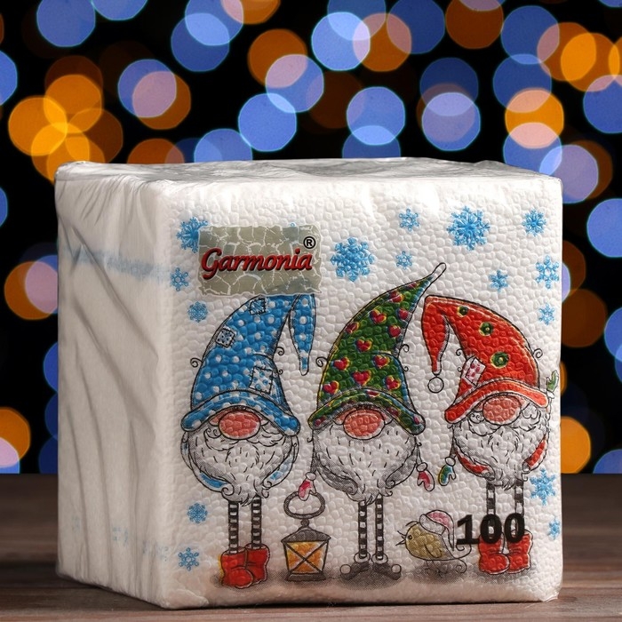 Новый год. Салфетки бумажные Гармония цвета &laquo;Сказочные гномы&raquo;, 24х24 см, 100 листов