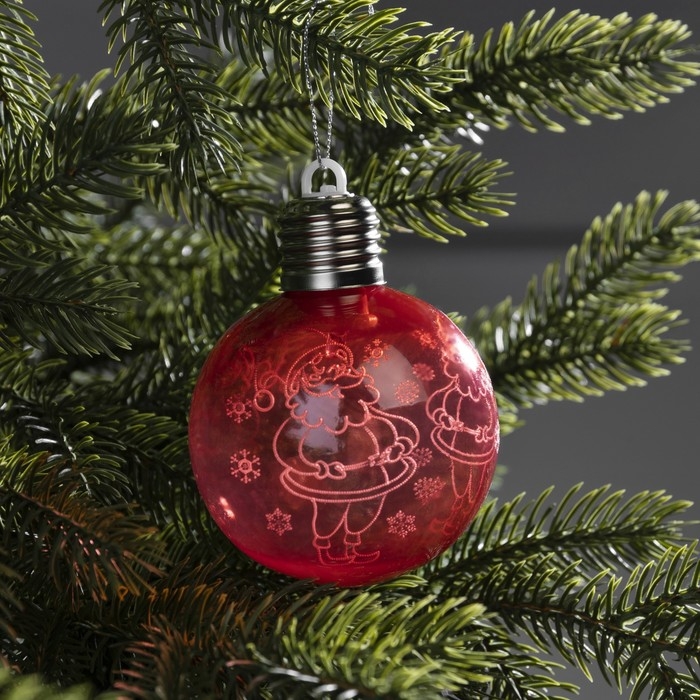 Ёлочный шар &laquo;Дед Мороз&raquo; красный, батарейки, 1 LED, свечение тёплое белое