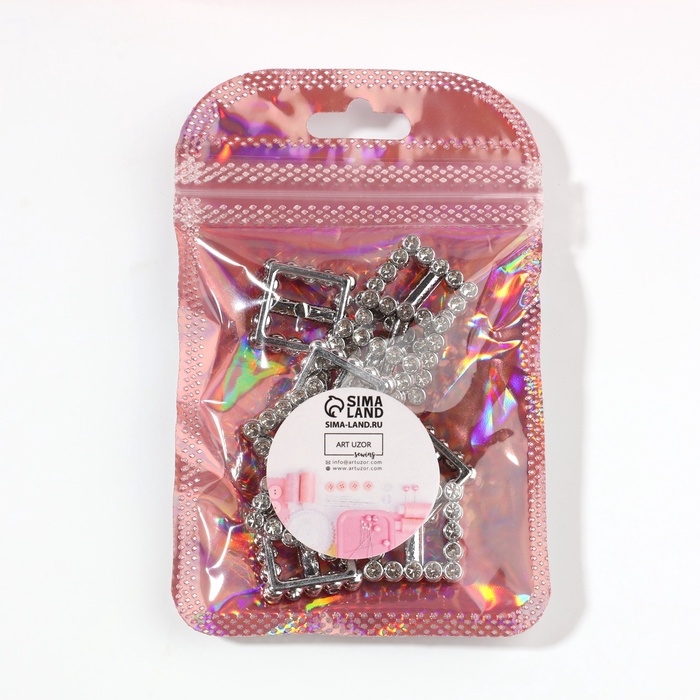 Пряжки кабошоны со стразами &laquo;Квадрат&raquo; для бантиков, 15 &times; 15 мм, 10 шт, цвет серебряный