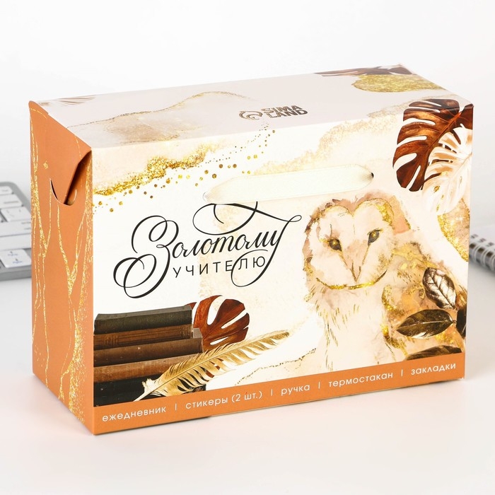 Подарочный набор &laquo;Золотому учителю&raquo;: ежедневник А5, 80 листов, ручка, стикеры, термостакан 350 мл и магнитные закладки