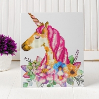 Алмазная вышивка «Единорог в цветах», 21 × 25 см, с частичным заполнением, с подставкой Алмазная вышивка «Единорог в цветах», 21 × 25 см, с частичным заполнением, с подставкой