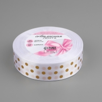 Лента атласная с тиснением &laquo;Горох&raquo;, 25 мм &times; 23 &plusmn; 1 м, цвет белый №01