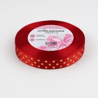 Лента атласная с тиснением «Горох», 15 мм × 23 ± 1 м, цвет красный №26 Лента атласная с тиснением «Горох», 15 мм × 23 ± 1 м, цвет красный №26