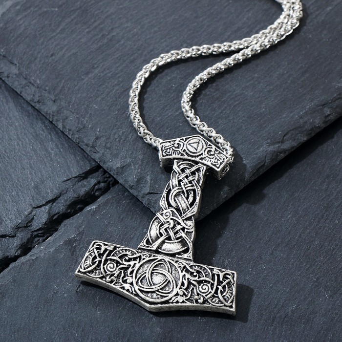 Кулон-амулет &laquo;Молот Тора&raquo; мьёльнир, цвет чернёное серебро, 60 см