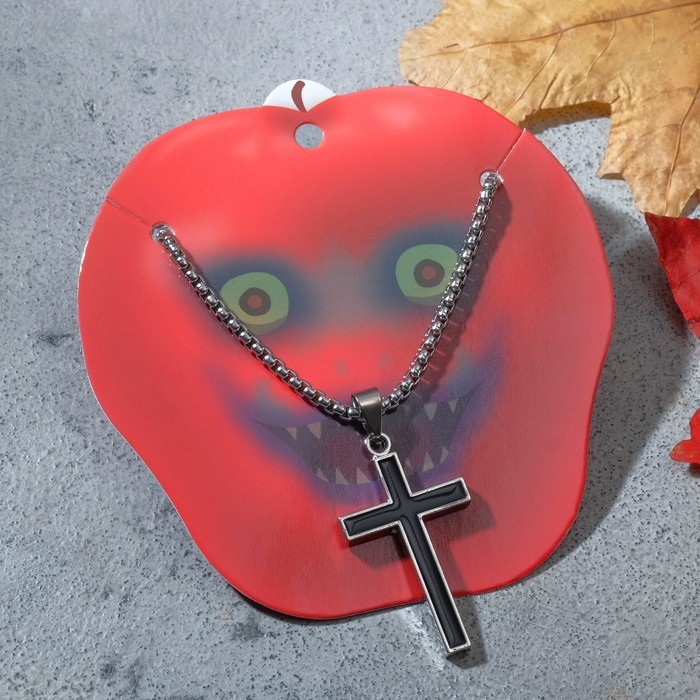 Кулон &laquo;Крест&raquo; прямой, цвет чёрный в серебре, 70 см