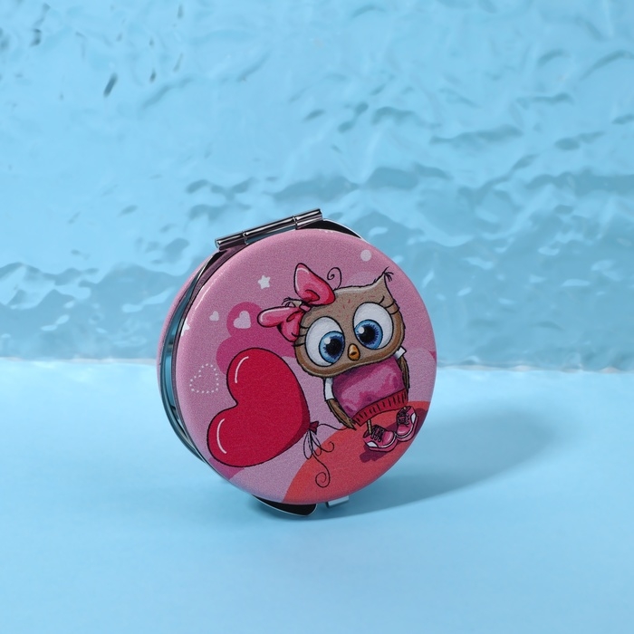 Зеркало складное &laquo;Совята&raquo;, d = 6 см, искусственная кожа, цвет розовый