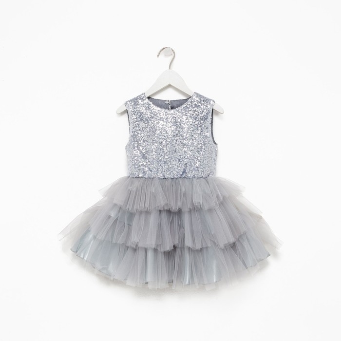 Платье для девочки с пайетками KAFTAN, размер 32 (110-116), цвет серый Платье для девочки с пайетками KAFTAN, размер 32 (110-116), цвет серый