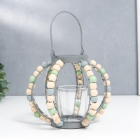 Подсвечник металл, стекло на 1 свечу "Фонарь. Бохо" серый 19х15,5х13 см