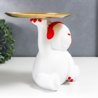 Сувенир полистоун подставка "Белый медвежонок в красных наушниках" d=17 см 18х12х15,5 см