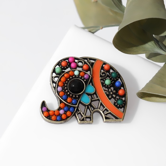 Брошь этника &laquo;Слон&raquo;, цветная в чернёном золоте