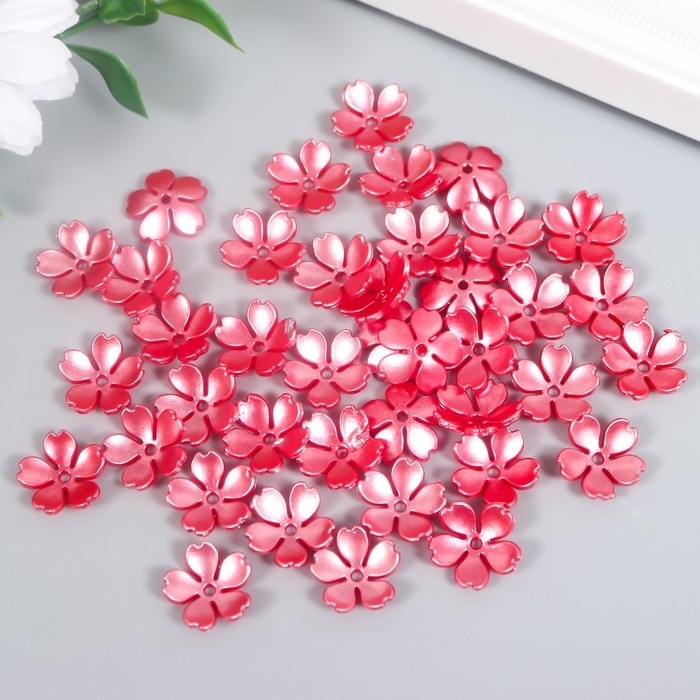 Бусины для творчества пластик "Цветочек жемчужный" набор 40 шт красный 1,5х1,5 см