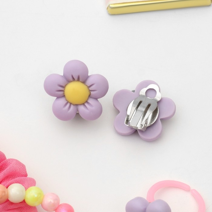 Комплект детский &laquo;Выбражулька&raquo; 4 предмета: резинка, клипсы, браслет, кольцо, лютики, цветной