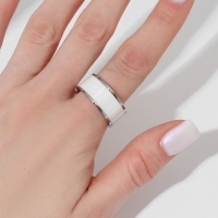 Кольцо керамика &laquo;Вайд&raquo;, 1 см, цвет белый в серебре, 18 размер