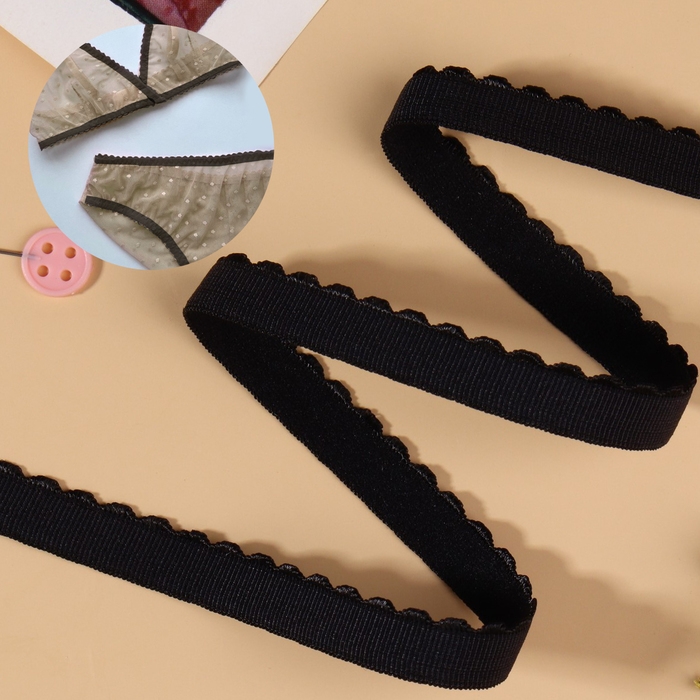 Резинка становая, с ажурным краем, 10 мм, 10 &plusmn; 0,5 м, цвет чёрный