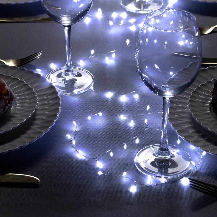Гирлянда &laquo;Мишура&raquo; 2 м роса, IP20, серебристая нить, 100 LED, свечение белое, USB