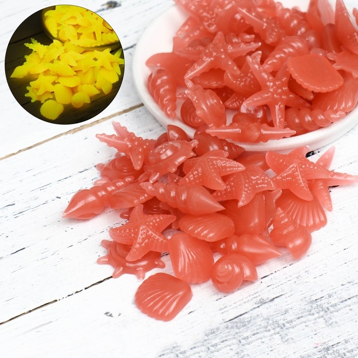 Декоративные фигурки для аквариума, светящиеся, Декоративные фигурки для аквариума, светящиеся, "Морские обитатели", 3 - 5 см, 200г, коралл