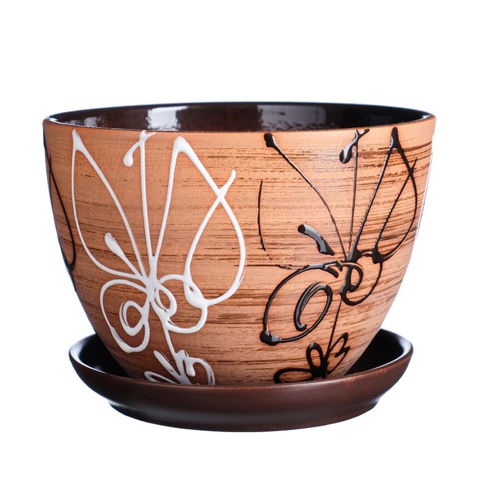 Горшок для цветов &laquo;Витраж&raquo;, 1.65 л, d=17 см, h=13 см, керамический, с поддоном, коричневый