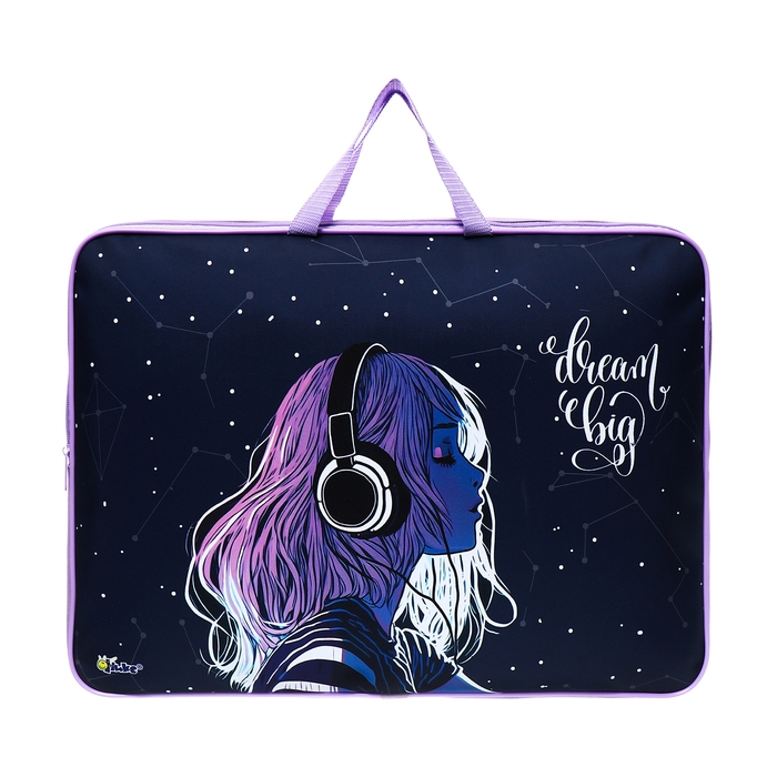 Папка для чертежей и рисунков А3, 470 х 350 х 75 мм, с ручками, текстильная, ПМД 3-20-4 Папка для чертежей и рисунков А3, 470 х 350 х 75 мм, с ручками, текстильная, ПМД 3-20-4 "Девочка в наушниках" 71720