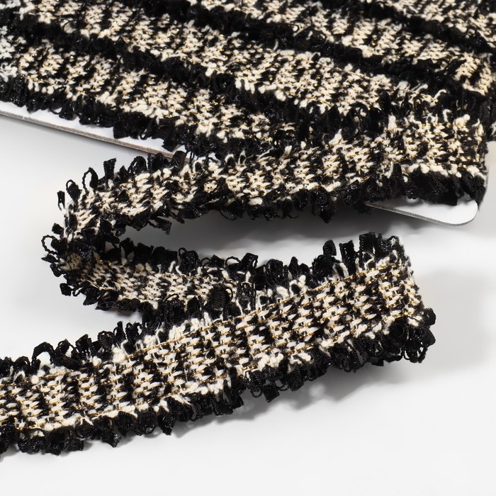 Тесьма декоративная &laquo;Твидовая&raquo;, двусторонняя, 30 мм, 5 &plusmn; 0,5 м, цвет чёрный/белый