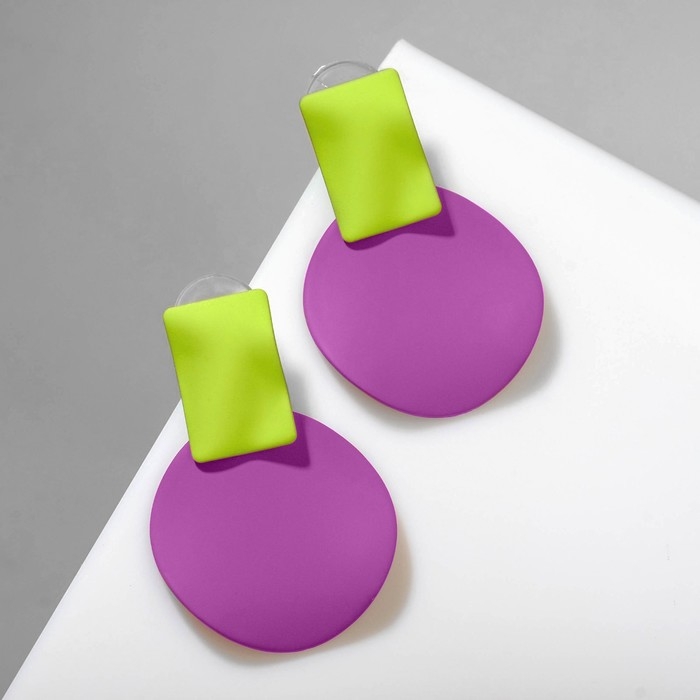 Серьги металл &laquo;Яркость&raquo; геометрия, цвет салатово-фиолетовый