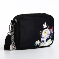 Сумка женская текстильная &laquo;Цветы&raquo;, 19х14х6 см, чёрный