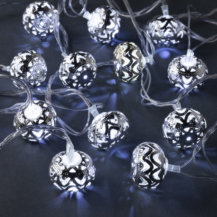 Гирлянда &laquo;Нить&raquo; 4 м с насадками &laquo;Шарик с орнаментом&raquo;, IP20, прозрачная нить, 20 LED, свечение белое, 8 режимов, 220 В