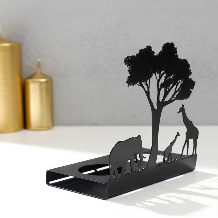 Подсвечник металл на 2 свечи "Жирафы Африки" чёрный 15,2х15х6,8 см