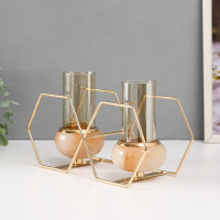 Подсвечник металл, стекло на 2 свечи "Шестигранники" белый с золотом 15,5х26,5х10,5 см Подсвечник металл, стекло на 2 свечи "Шестигранники" белый с золотом 15,5х26,5х10,5 см