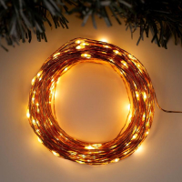 Гирлянда &laquo;Нить&raquo; 20 м роса, IP20, медная нить, 200 LED, свечение тёплое белое, 12 В