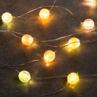 Гирлянда &laquo;Нить&raquo; 2 м роса с насадками &laquo;Шарики&raquo;, IP20, нить серебристая, 20 LED 4.6 В, батарейки AG13x3 (в комплекте), 3 режима, свечение тёплое белое