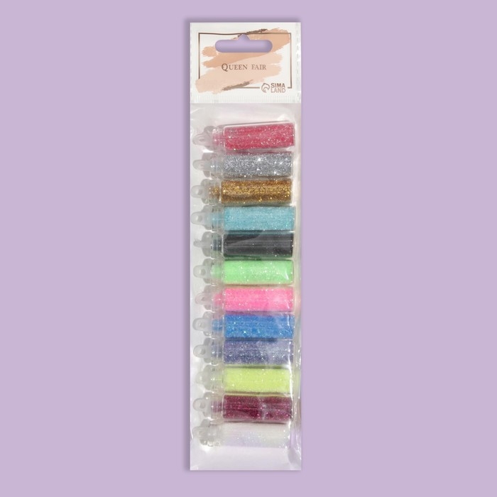 Блёстки для декора ногтей, мелкие, набор 12 бутылочек, разноцветные Блёстки для декора ногтей, мелкие, набор 12 бутылочек, разноцветные