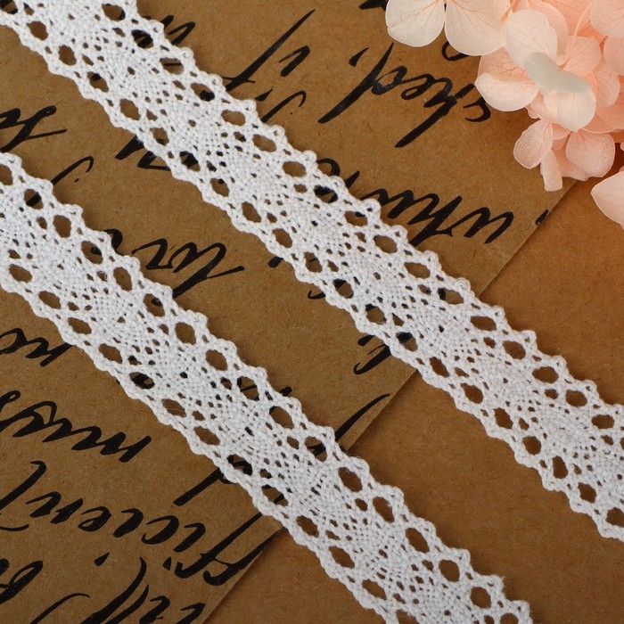 Кружево вязаное, 15 мм &times; 2,7 &plusmn; 0,5 м, цвет белый