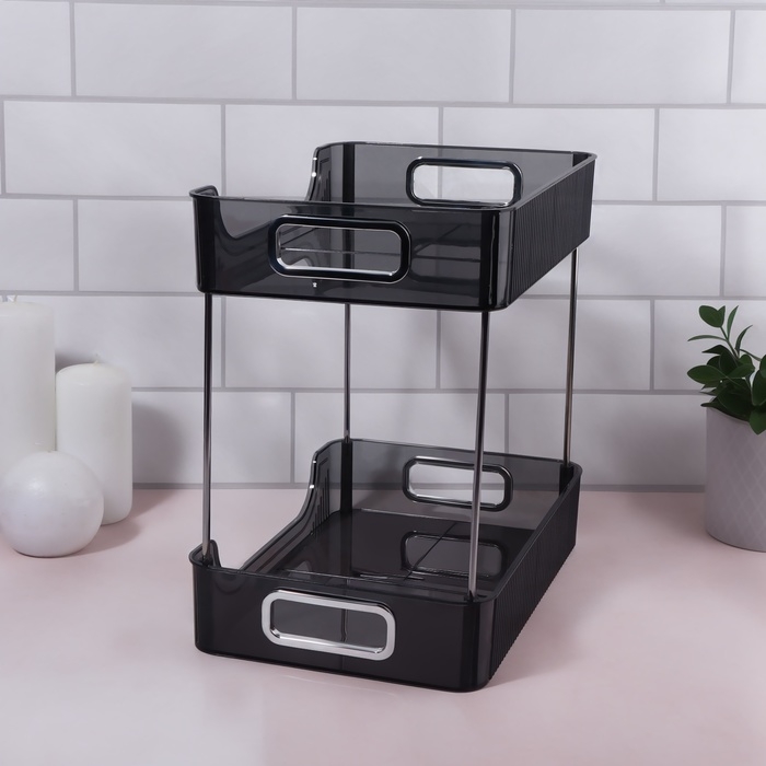 Органайзер для хранения, с ручками, 2 секции, 31 &times; 20 &times; 29 см, цвет чёрный/серебристый