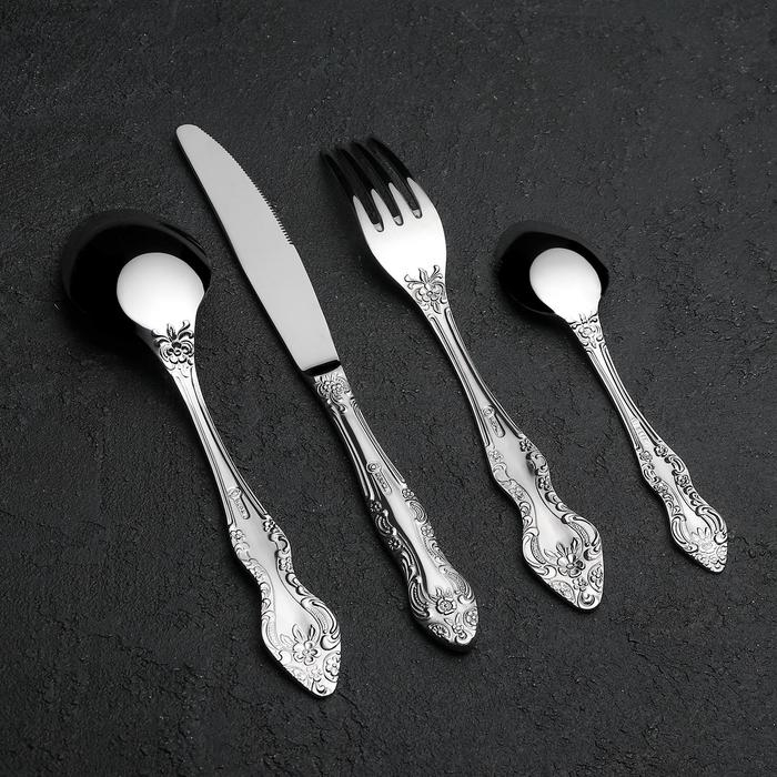 Набор столовых приборов &laquo;Тройка&raquo;, 24 предмета, художественная роспись, декоративная коробка