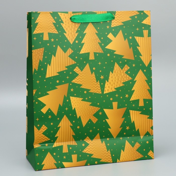 Пакет подарочный новогодний &laquo;Елочки&raquo; 32 х 26 х 10 см, Новый год