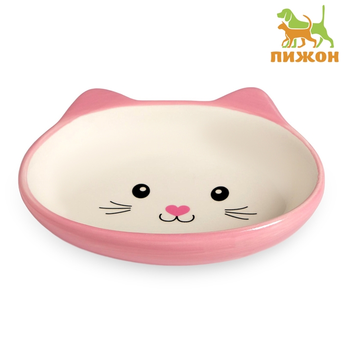 Миска керамическая овальная &laquo;Кошачья мордочка&raquo; 200 мл  14 х 12 х 3,5 см, розовая/белая
