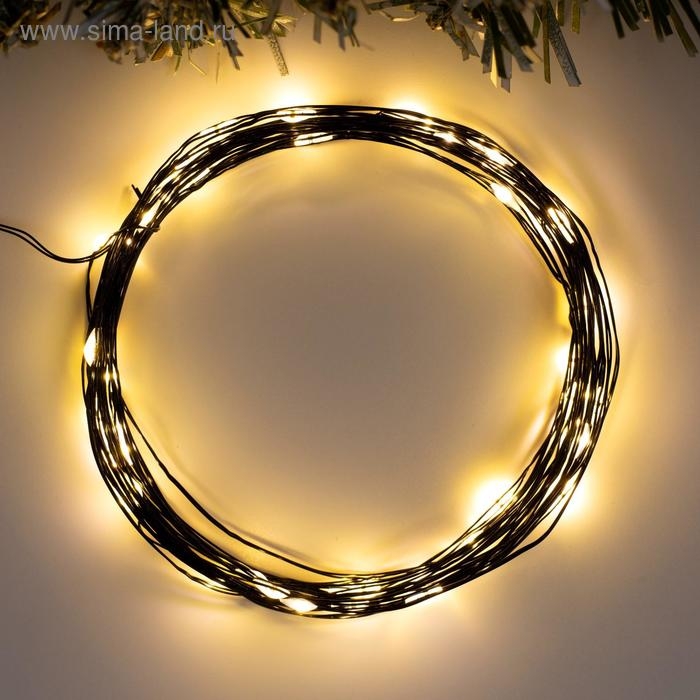 Гирлянда &laquo;Нить&raquo; 5 м роса, IP20, чёрная нить, 50 LED, 2 режима, батарейки AAх3 (нет в комплекте), свечение тёплое белое